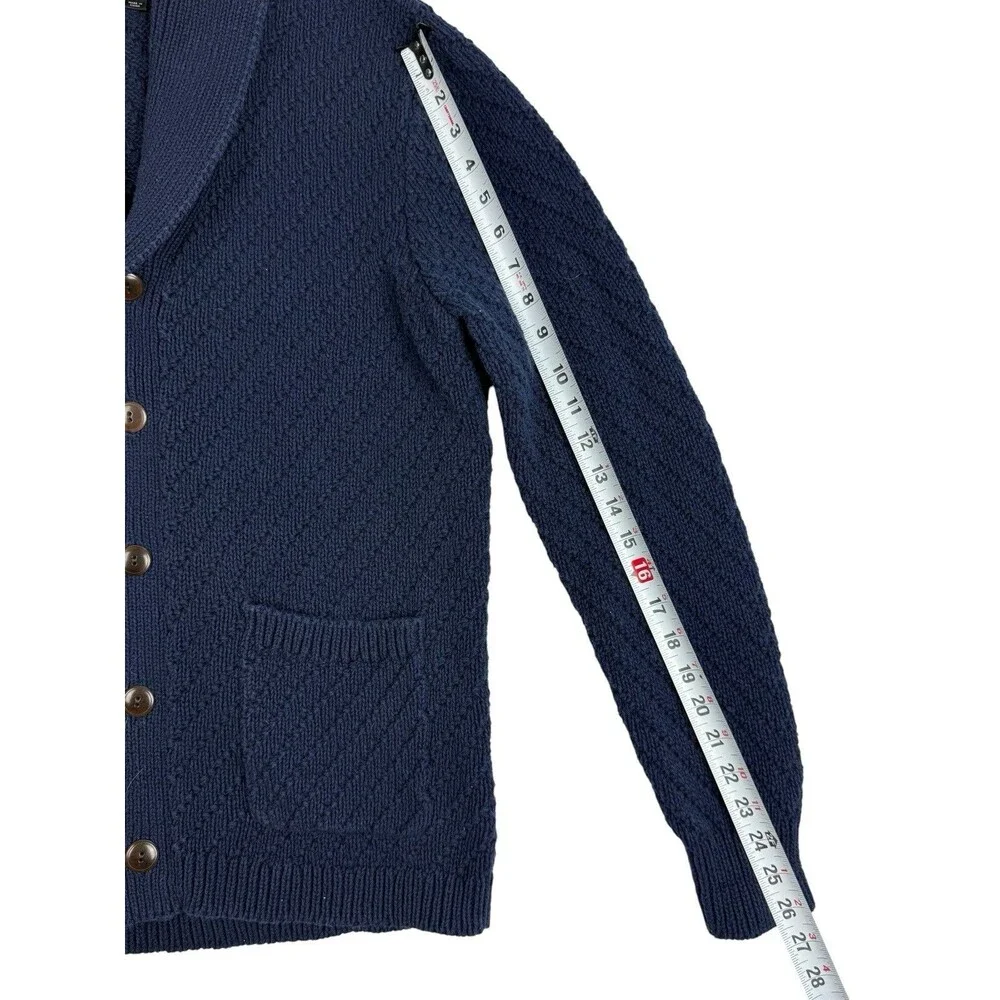 J.Crew Men’s Navy Blue Cotton Textured Knit Shawl Collar Cardigan Sweater M